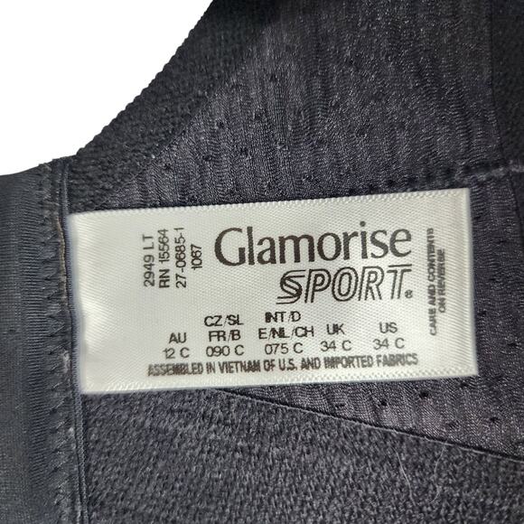 Glamorise No Bounce Medium Impact Support Comfort Black Sports Bra Size 34C - Picture 3 of 3